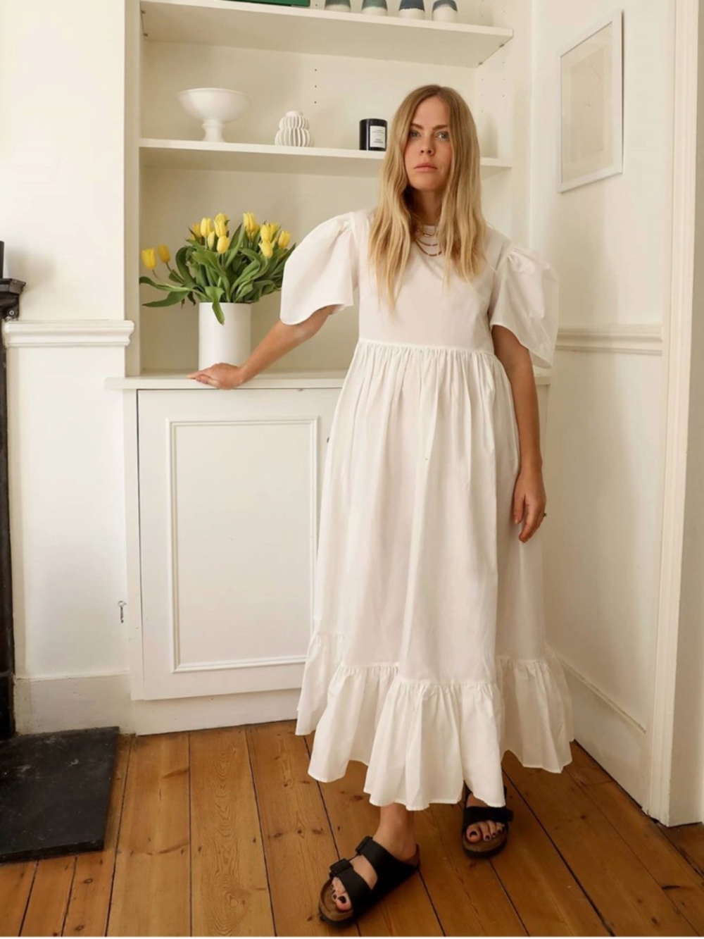 Naya Rea Elizaveta Puff Sleeve Ruffled Hem Dress Size M (US )/ 10 (UK)